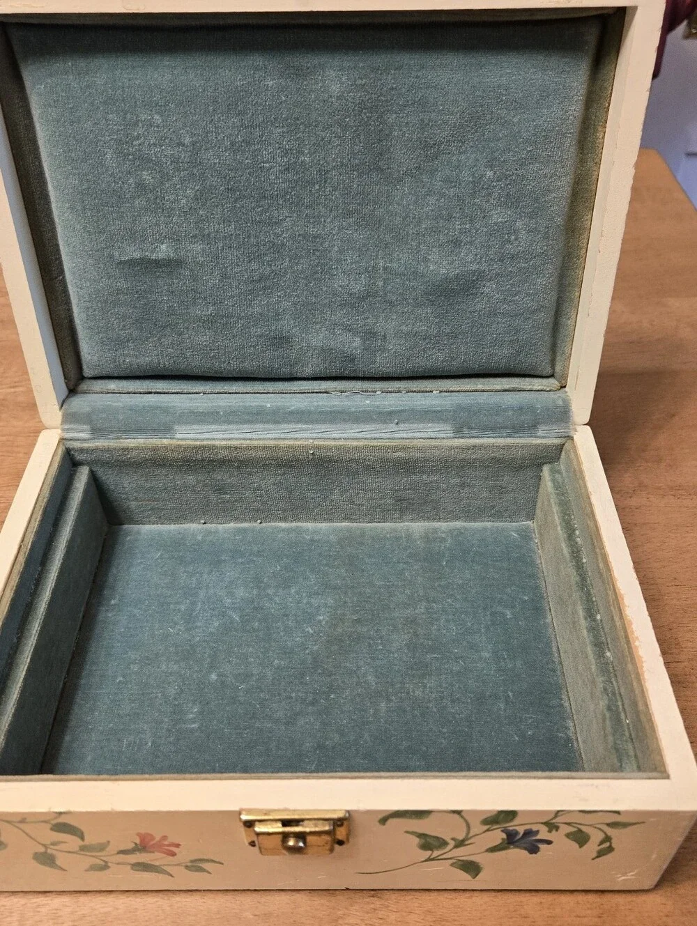Vintage Hand-Painted Floral Wooden Jewelry Box Velvet Lined